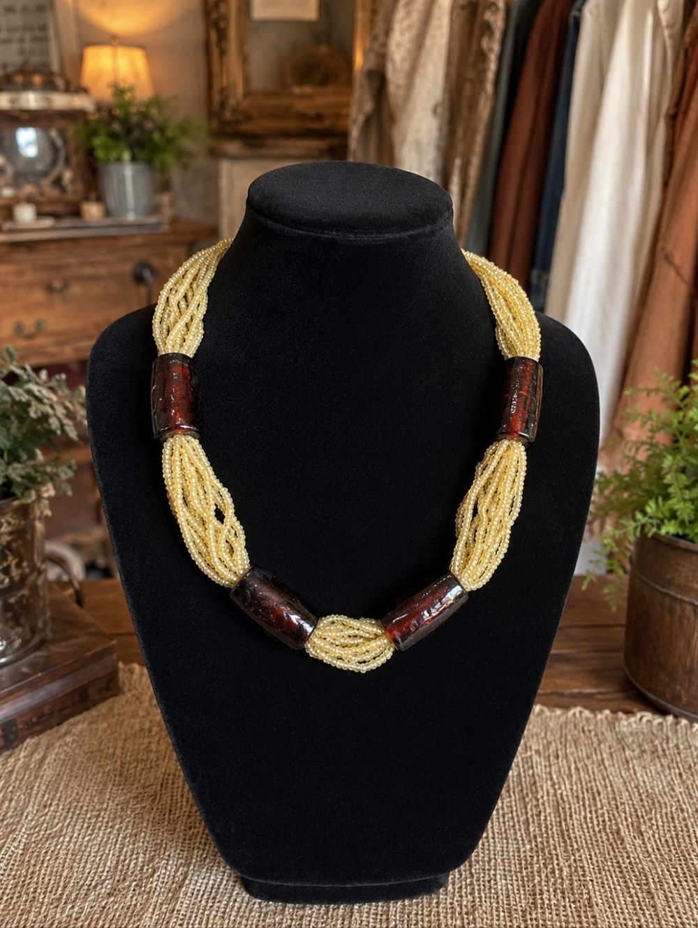 Vintage Art Glass Multi-Strand Seed Bead Necklace